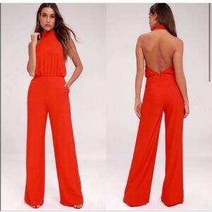 Lulus Sleeveless Wide-Leg Jumpsuit / Red / S